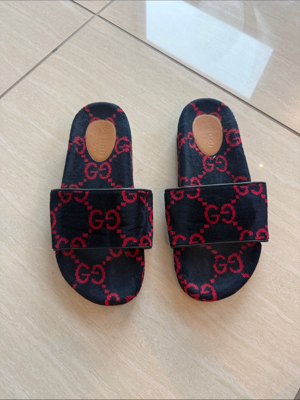 Gucci Black & Red GG Logo Slide Sandals